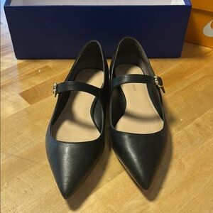 Stuart Weitzman Black Leather Pointed Flats